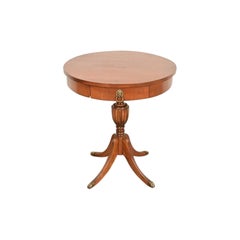 Baker Furniture Style Georgian Walnut Pedestal Drum Side Table, Circa 1960s