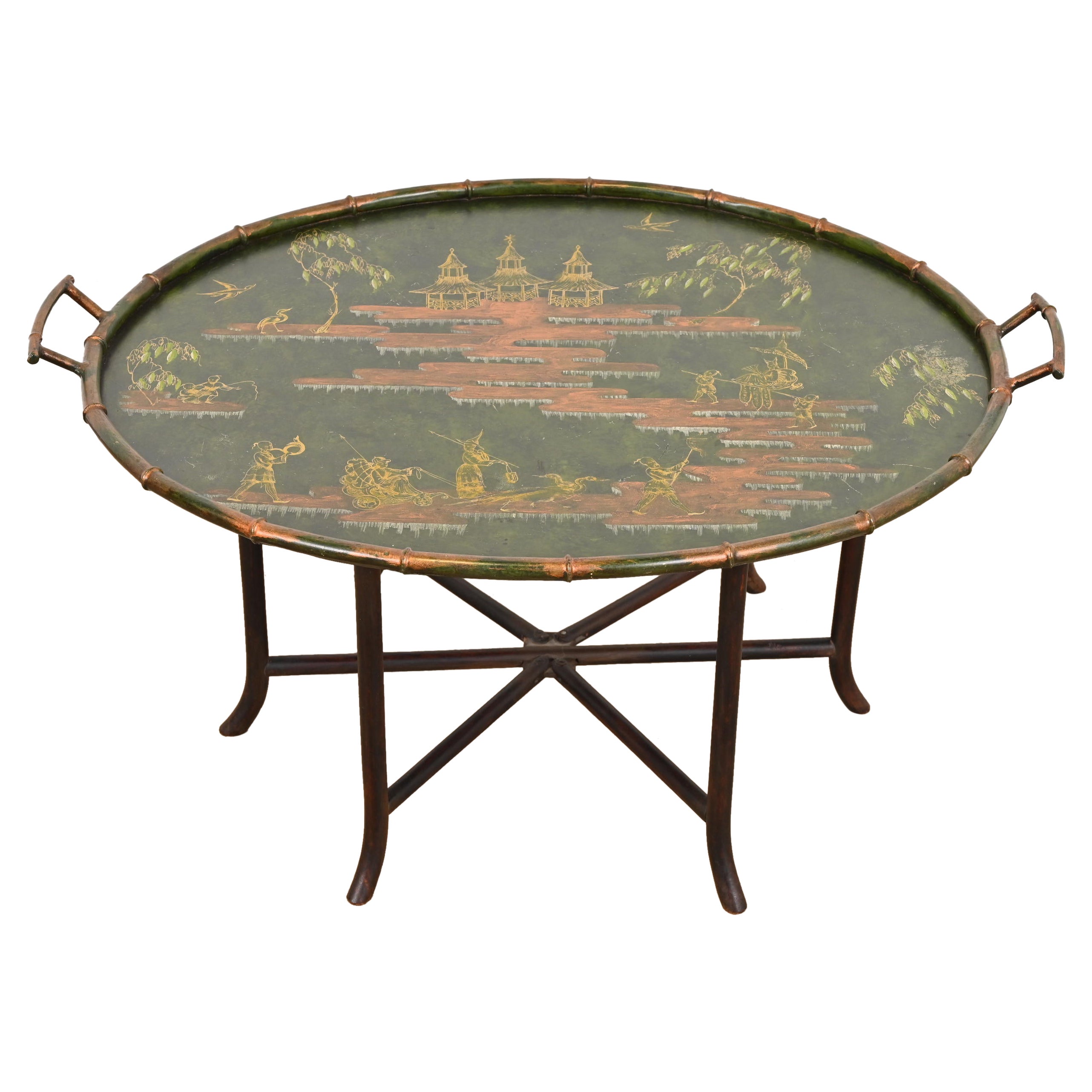 Baker Furniture Stil Hollywood Regency Chinoiserie Tablett-Tisch aus Kunstbambus