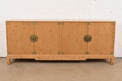 Baker Furniture Style Hollywood Regency Chinoiserie Faux Burl Wood Sideboard