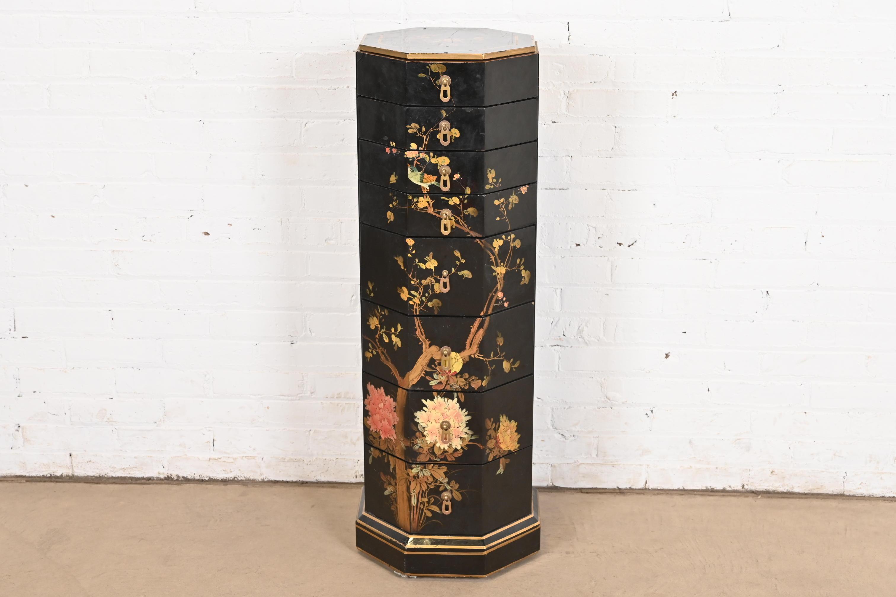 American Baker Furniture Style Hollywood Regency Chinoiserie Hand Painted Lingerie Chest