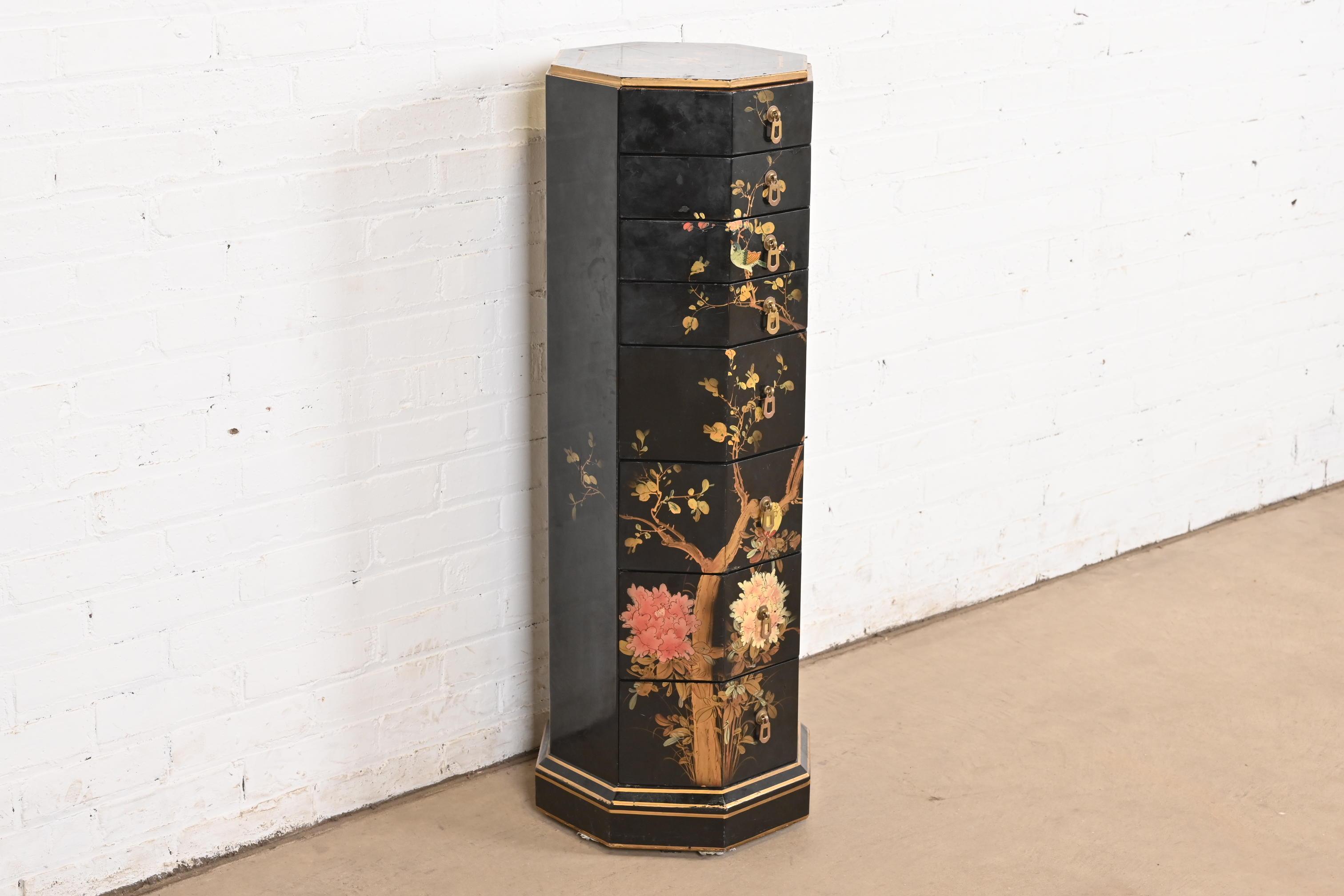 Late 20th Century Baker Furniture Style Hollywood Regency Chinoiserie Hand Painted Lingerie Chest