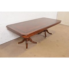 Baker Furniture Style Italian Burl Wood Pedestal Dining Table, Newly Restored