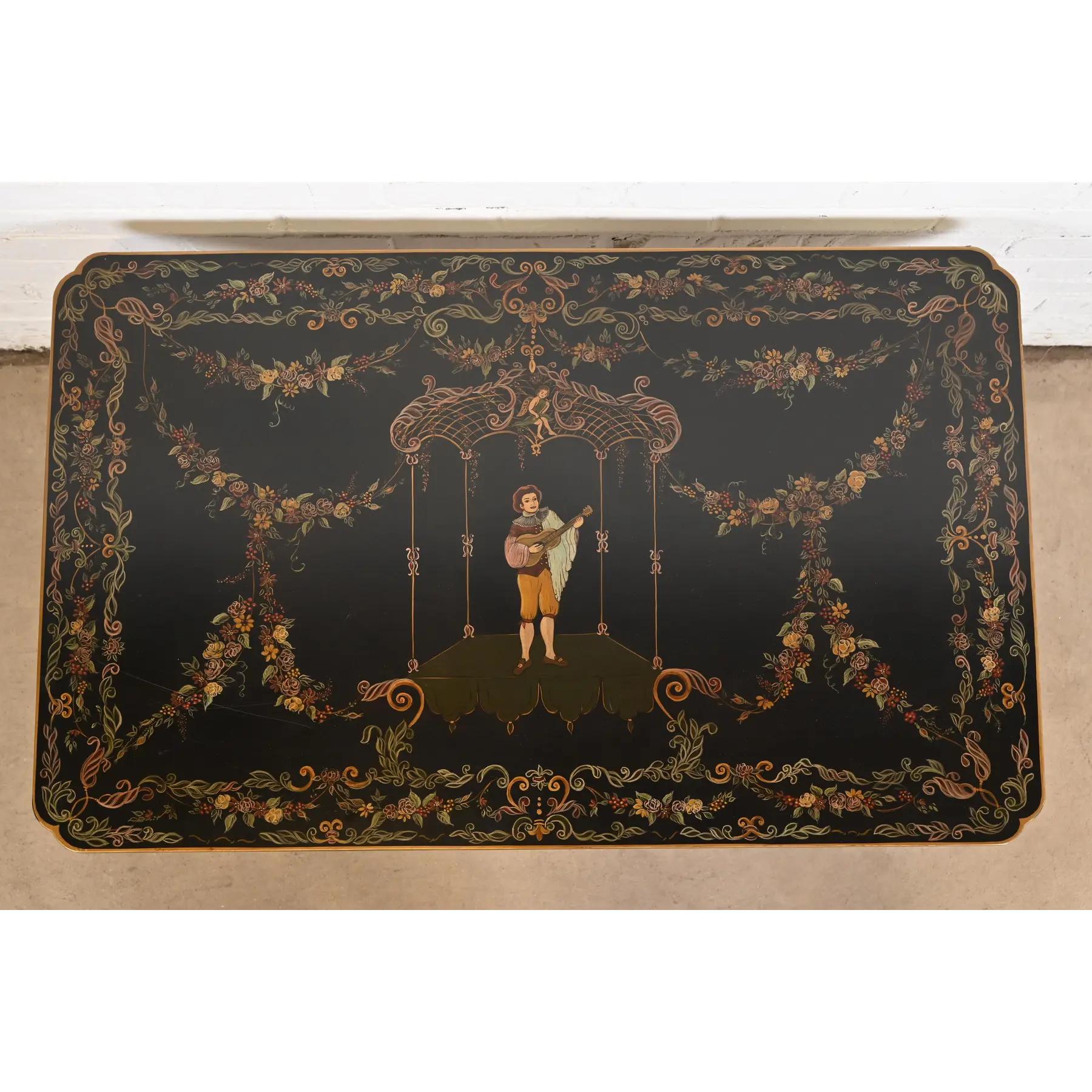 Milieu du XXe siècle Table basse de style Régence italienne peinte à la main et laquée noire en vente