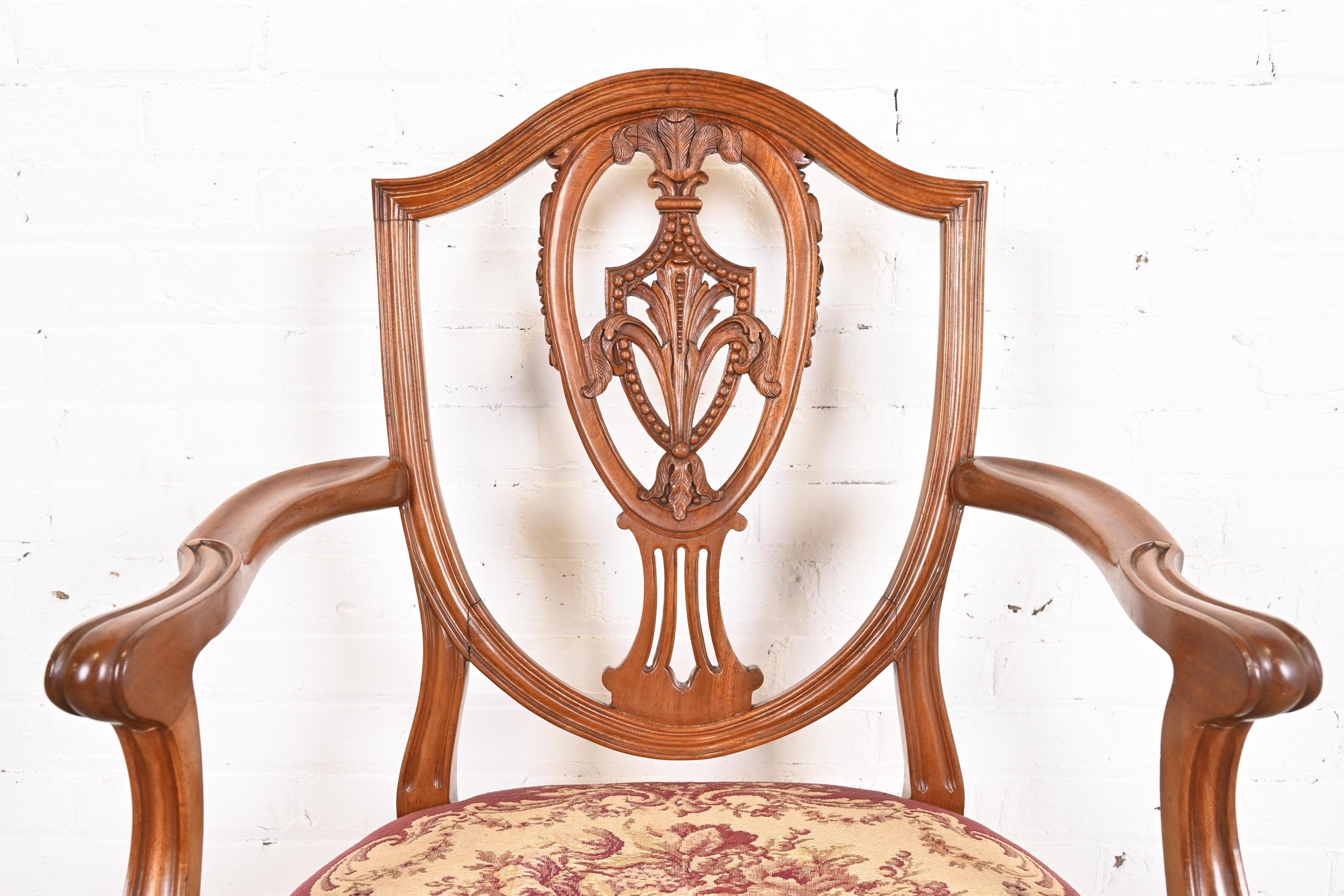 Baker Furniture Style Louis XVI Mahogany Shield Back Dining Chairs, Set of Eight For Sale 10