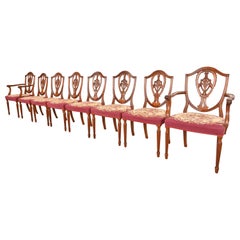 Baker Furniture Style Louis XVI Mahogany Shield Back Dining Chairs, Set of Eight