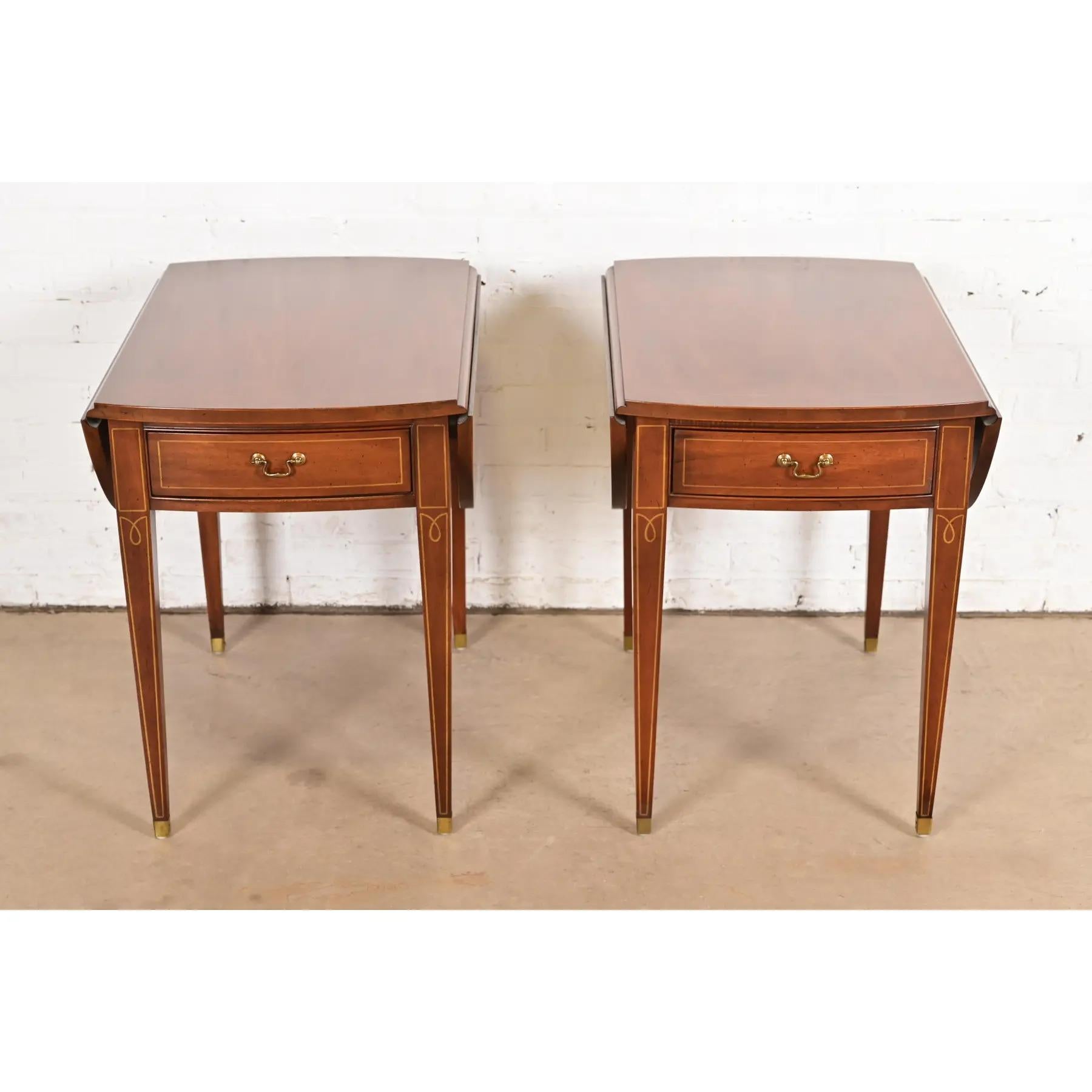 Georgian Baker Furniture Style Mahogany Drop Leaf Pembroke Side Tables, Pair For Sale