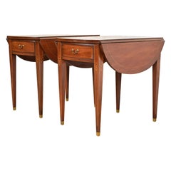 Baker Furniture Style Mahogany Drop Leaf Pembroke Side Tables, Pair