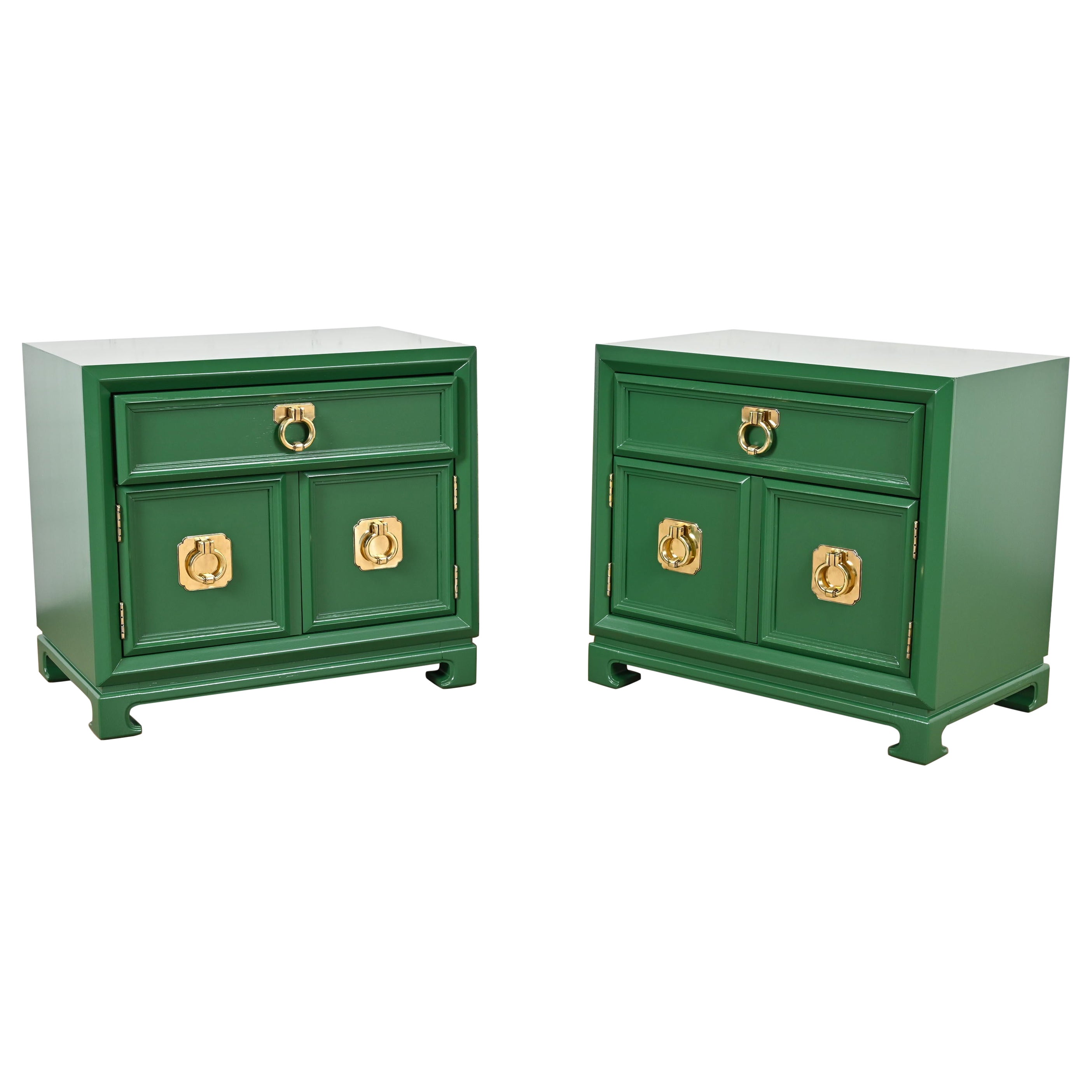 Baker Furniture Style Mid-Century Modern Hollywood Regency Lacquered Nightstands