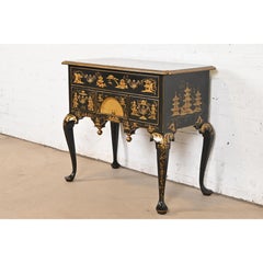 Baker Furniture Style Queen Anne Chinoiserie Hand Painted Dressing Table