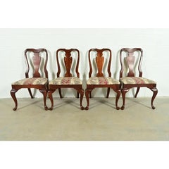 Sedie da pranzo in legno massiccio di ciliegio Baker Furniture Style Queen Anne, Set di quattro sedie