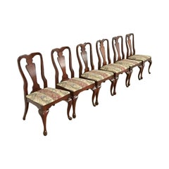 Baker Furniture Style Queen Anne Solid Cherry Wood Dining Chairs, Set of Six