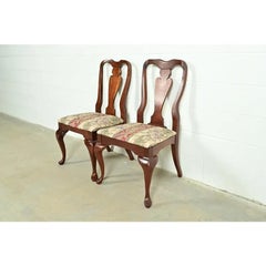 Baker Furniture Style Queen Anne Solid Cherry Wood Side Chairs, Pair