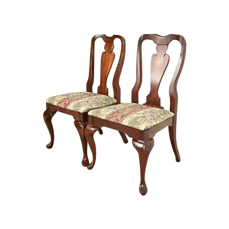 Baker Furniture Style Queen Anne Solid Cherry Wood Side Chairs, Pair