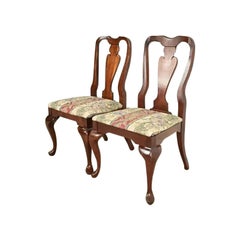 Baker Furniture Style Queen Anne Solid Cherry Wood Side Chairs, Pair