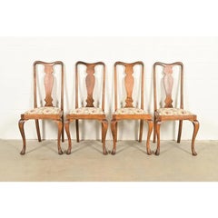 Baker Furniture Style Queen Anne Solid Oak Dining Chairs, Set of Four