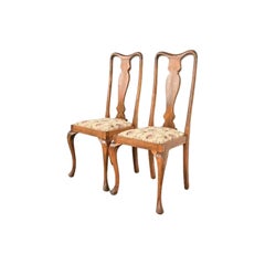 Baker Furniture Style Queen Anne Solid Oak Side Chairs or Dining Chairs, Pair