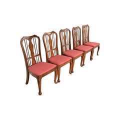 Baker Furniture Style Queen Anne Solid Walnut Dining Chairs, Set of Five