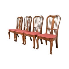 Baker Furniture Style Queen Anne Solid Walnut Dining Chairs, Set of Four