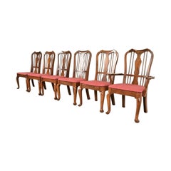Baker Furniture Style Queen Anne Solid Walnut Dining Chairs, Set of Six