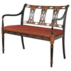 Panca o seduta dipinta a mano in stile Baker Furniture Regency laccato nero