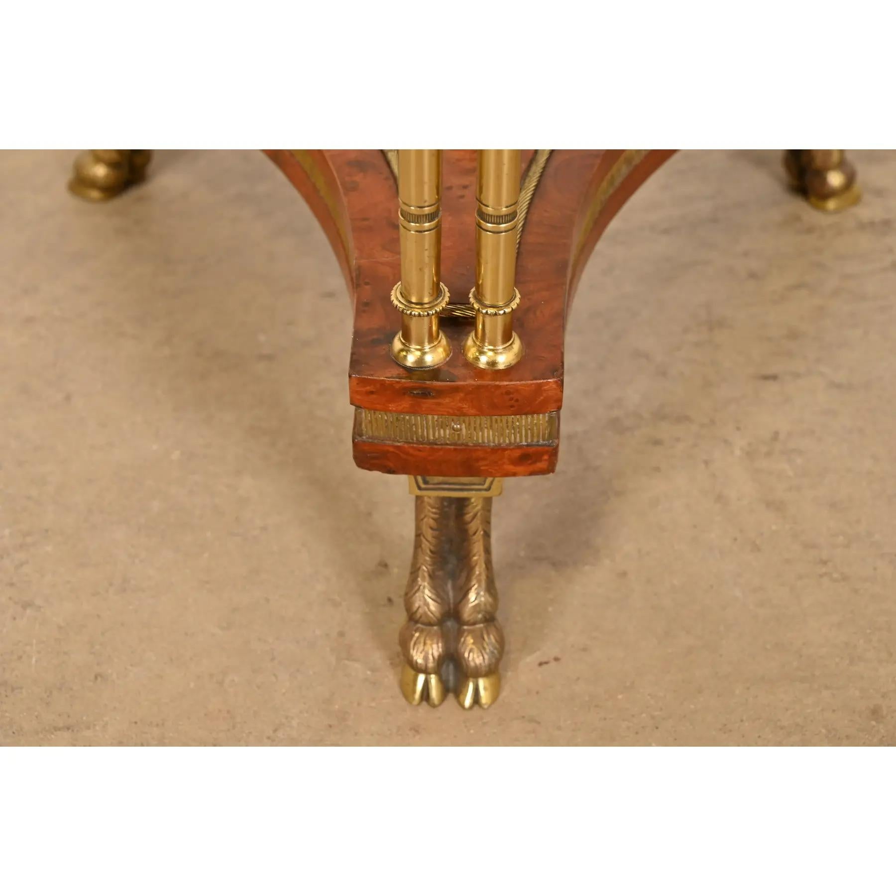 Baker Furniture Style Regency Burl Wood & Brass Marble Top Guéridon Side Tables For Sale 5