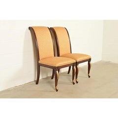 Baker Furniture Style Regency Carved Mahogany and Gold Gilt Side Chairs, Pair