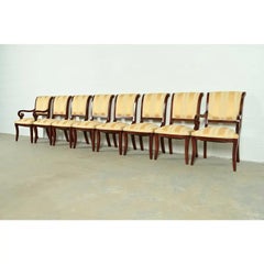 Baker Furniture Style Regency Carved Mahogany Dining Chairs, Set of Eight