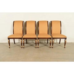 Baker Furniture Style Regency Carved Mahogany Dining Chairs, Set of Four