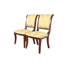 Baker Furniture Style Regency Carved Mahogany Side Chairs, Pair