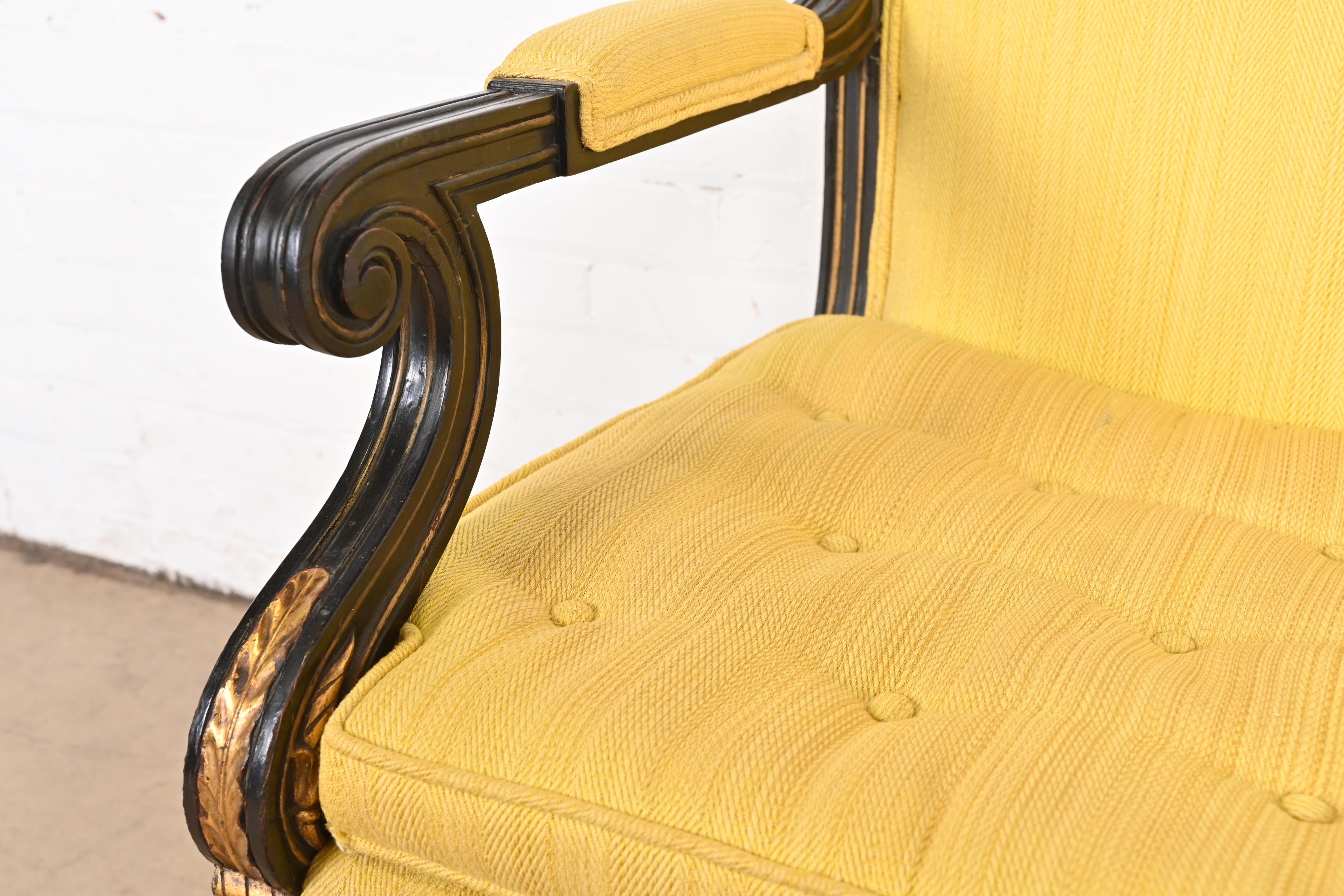 Baker Furniture Style Regency Ebonized and Gold Gilt Armchair For Sale 4