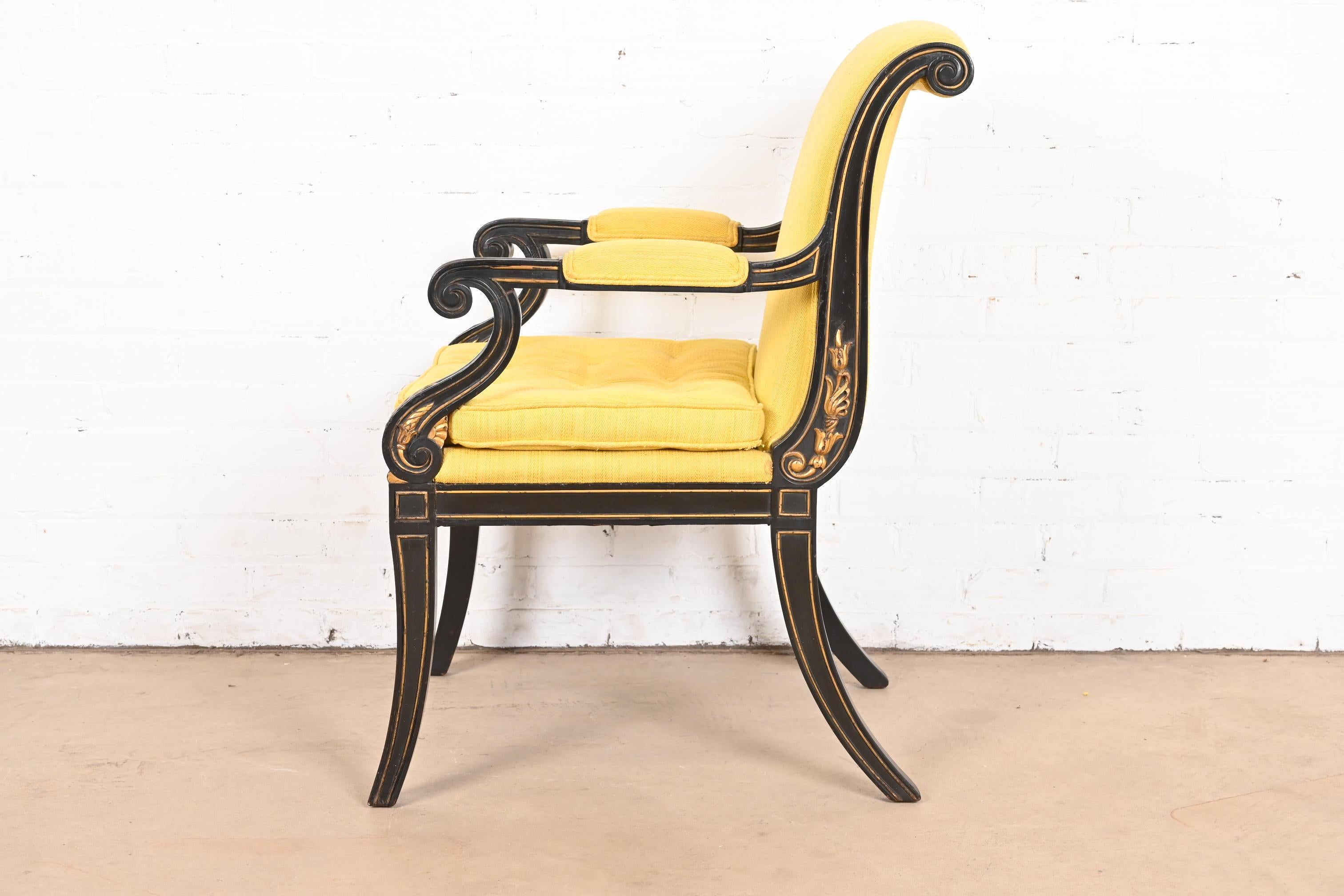 Baker Furniture Style Regency Ebonized and Gold Gilt Armchair For Sale 5