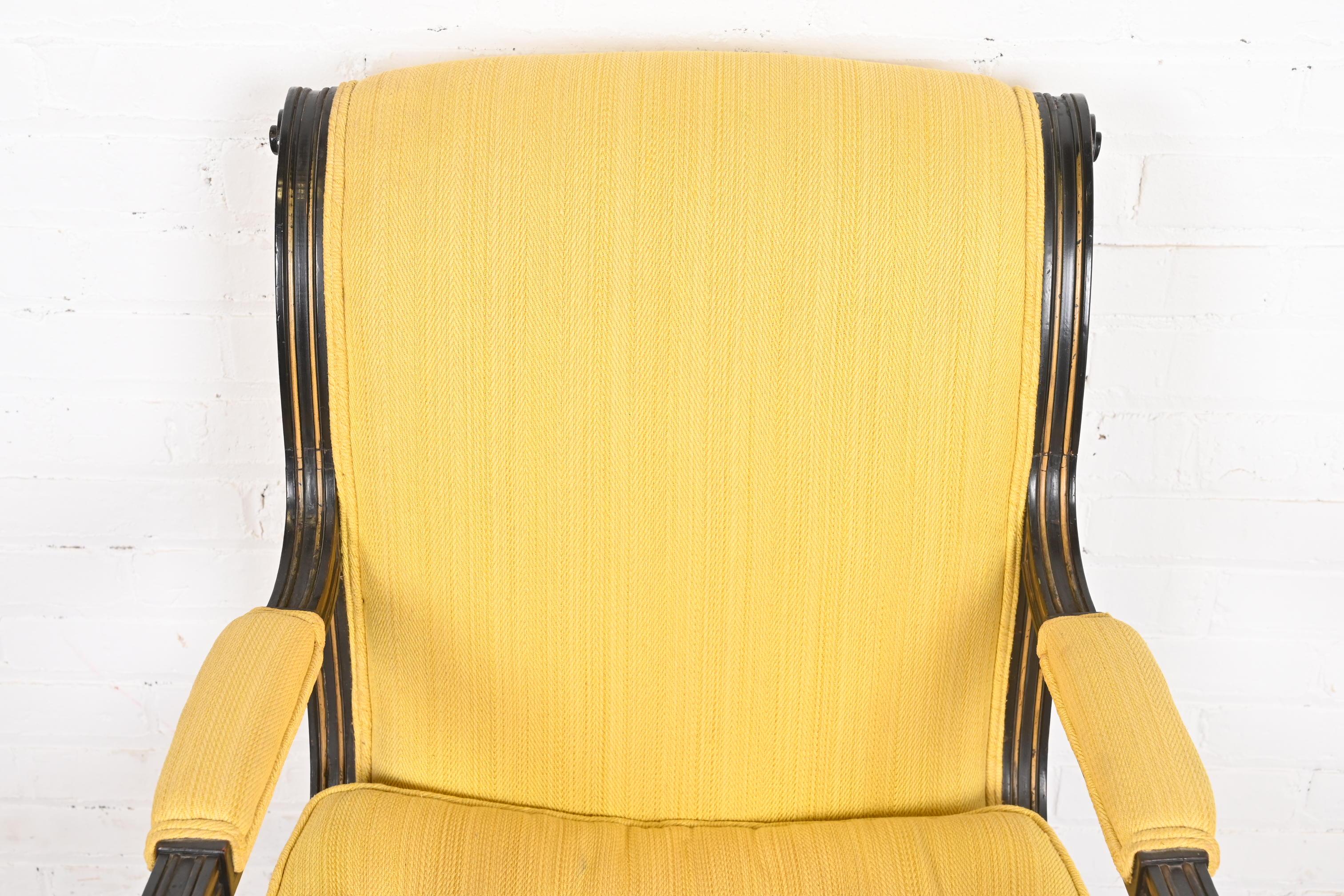 Baker Furniture Style Regency Ebonized and Gold Gilt Armchair For Sale 2