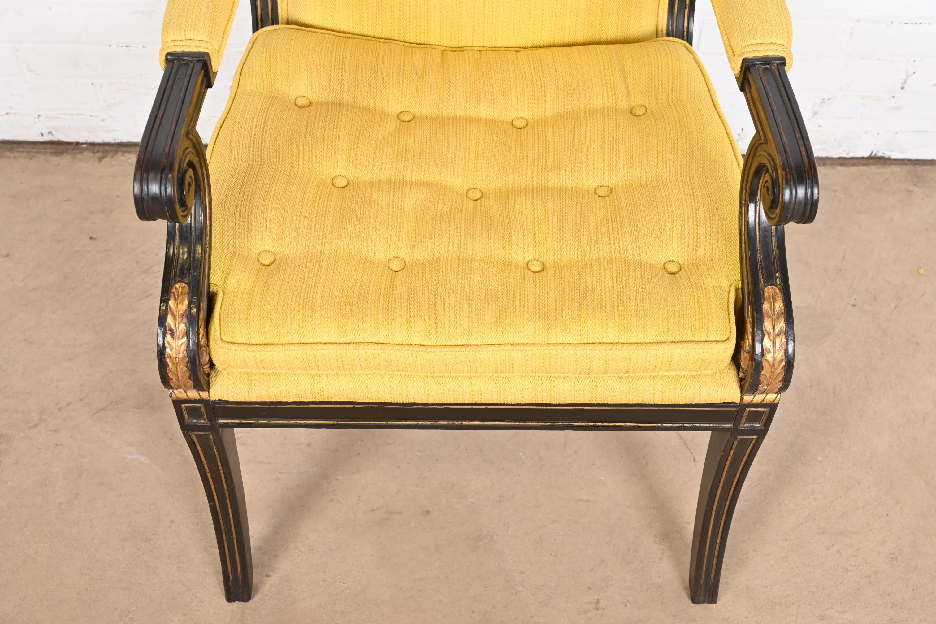 Baker Furniture Style Regency Ebonized and Gold Gilt Armchair For Sale 3