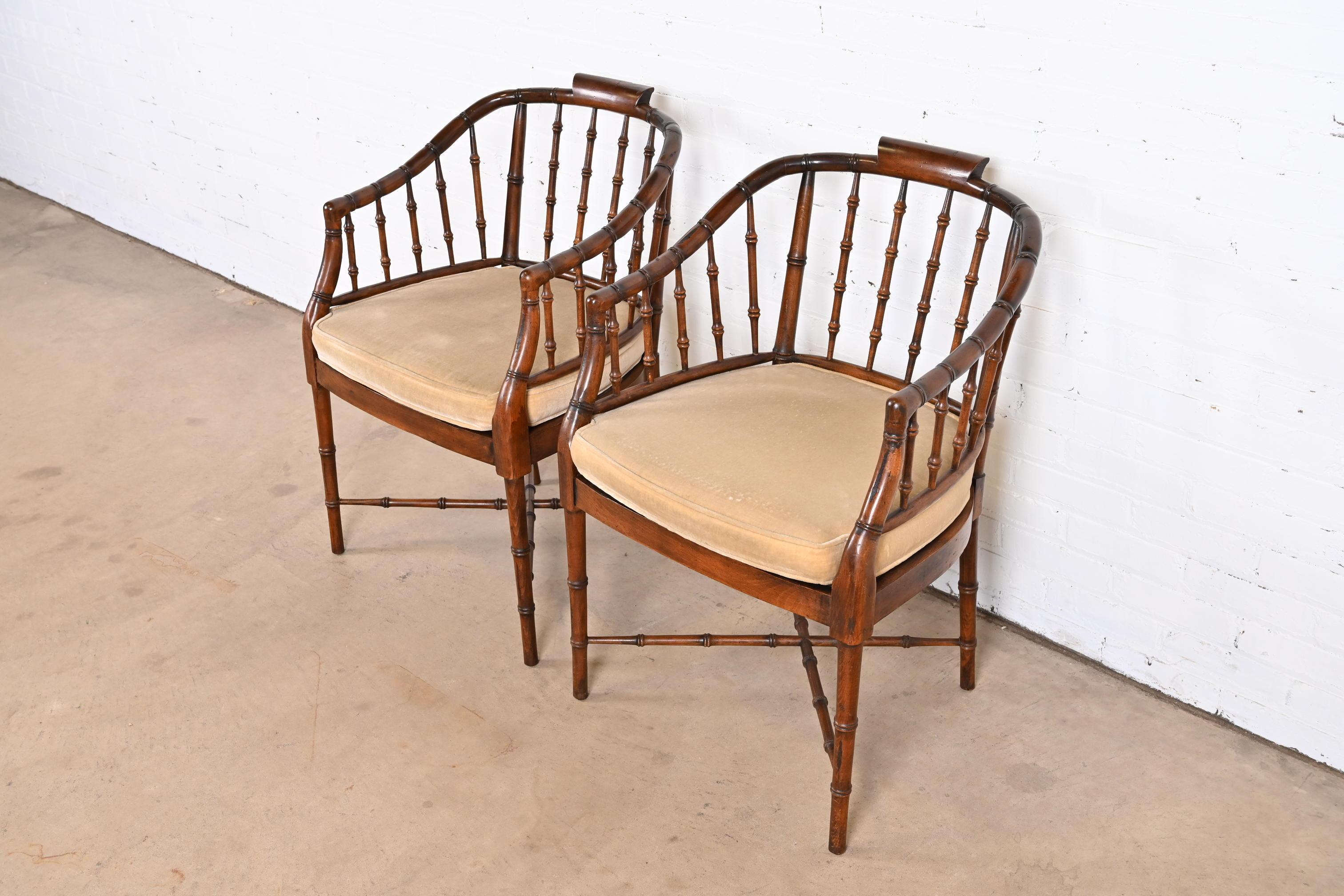 American Baker Furniture Style Regency Faux Bamboo Armchairs, Pair