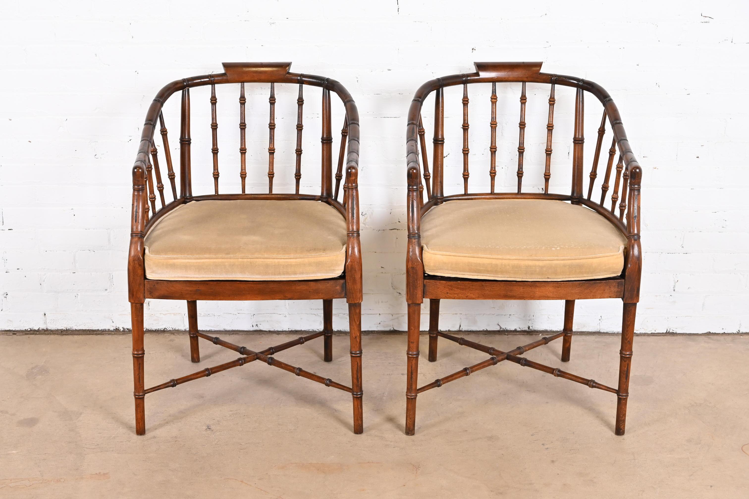 Baker Furniture Style Regency Faux Bamboo Armchairs, Pair In Good Condition In South Bend, IN