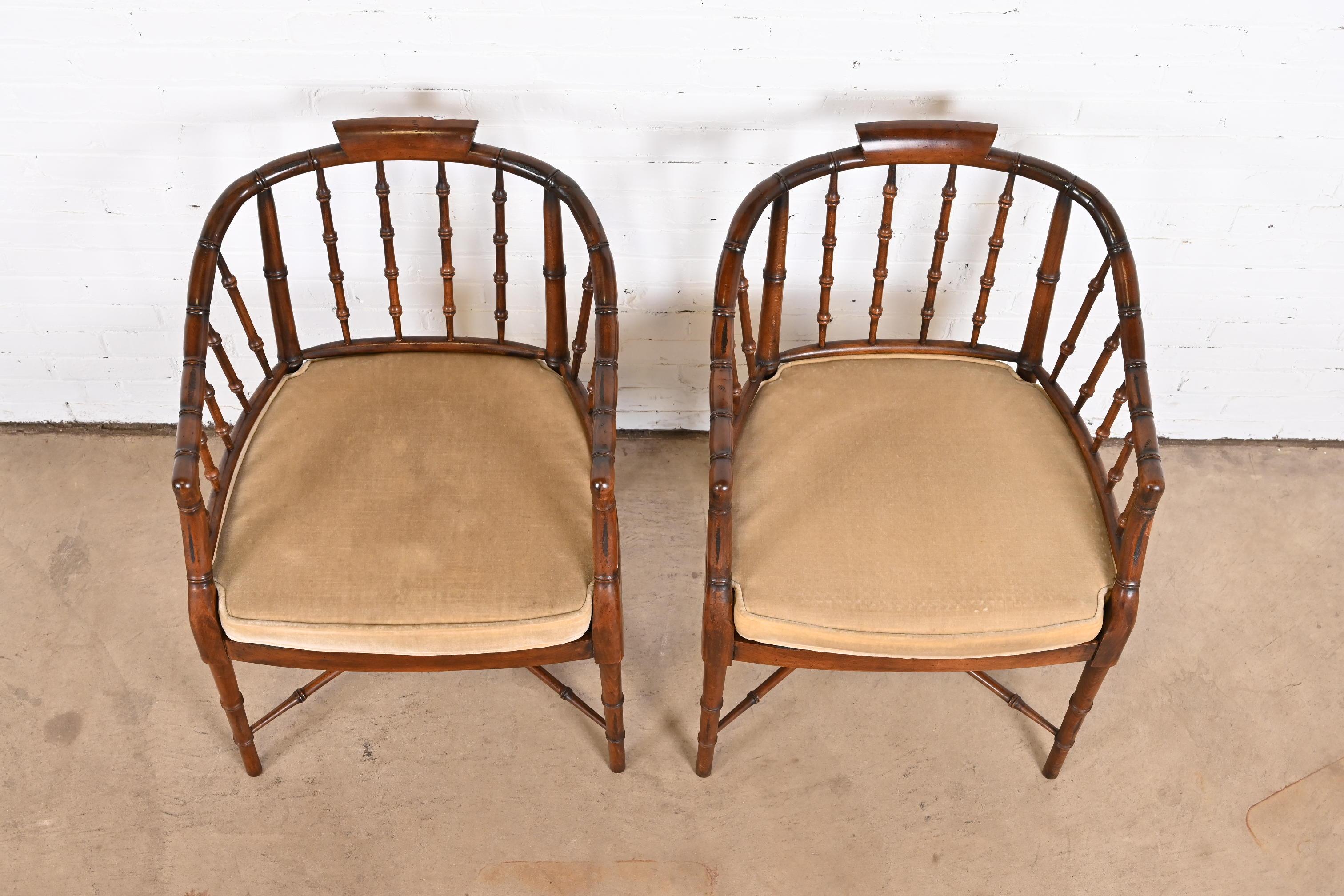 Baker Furniture Style Regency Faux Bamboo Armchairs, Pair 1