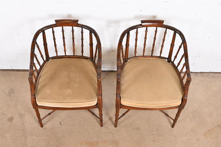 Baker Furniture Style Regency Faux Bamboo Armchairs, Pair For Sale 1