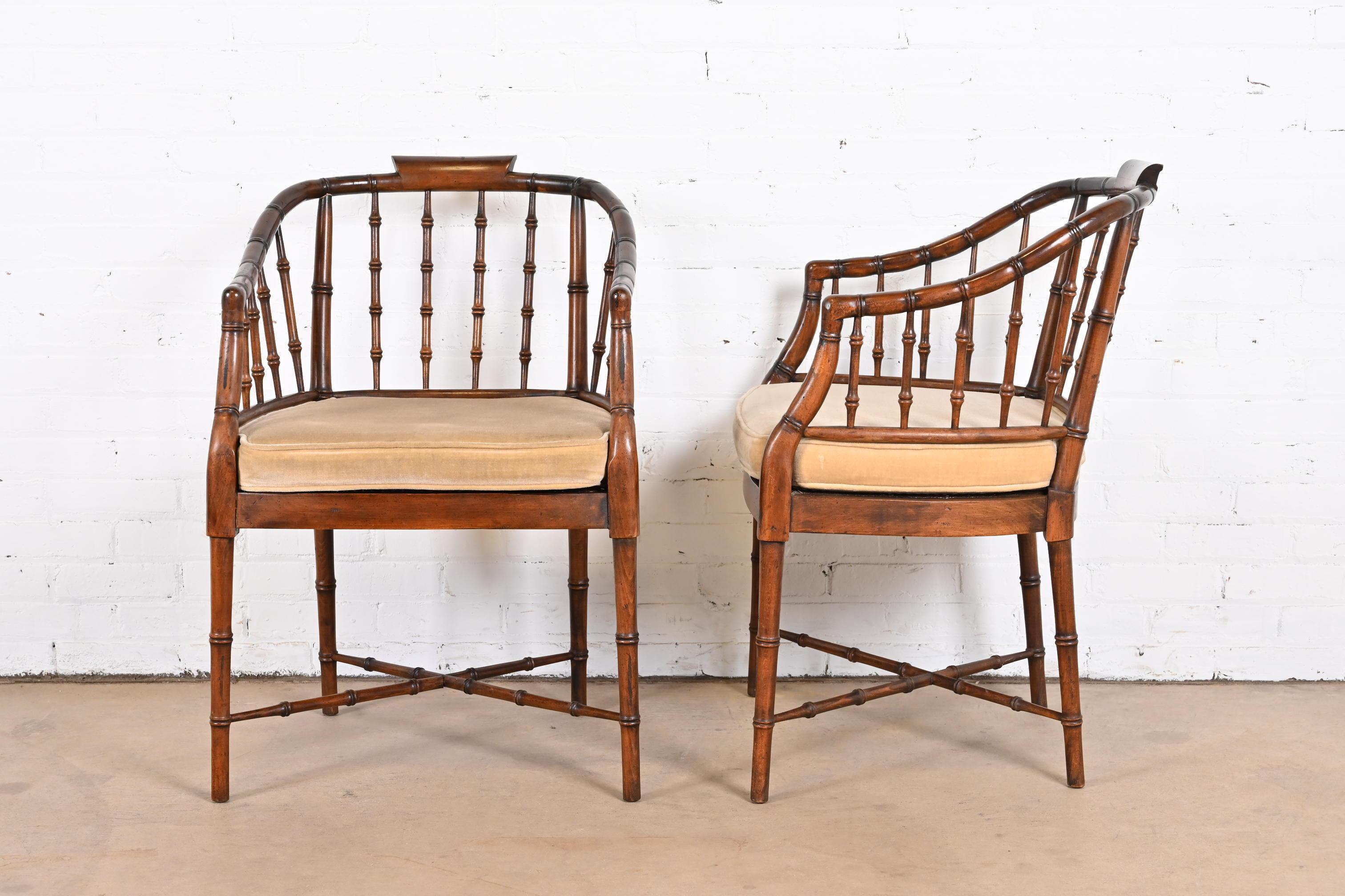 Baker Furniture Style Regency Faux Bamboo Armchairs, Pair 2