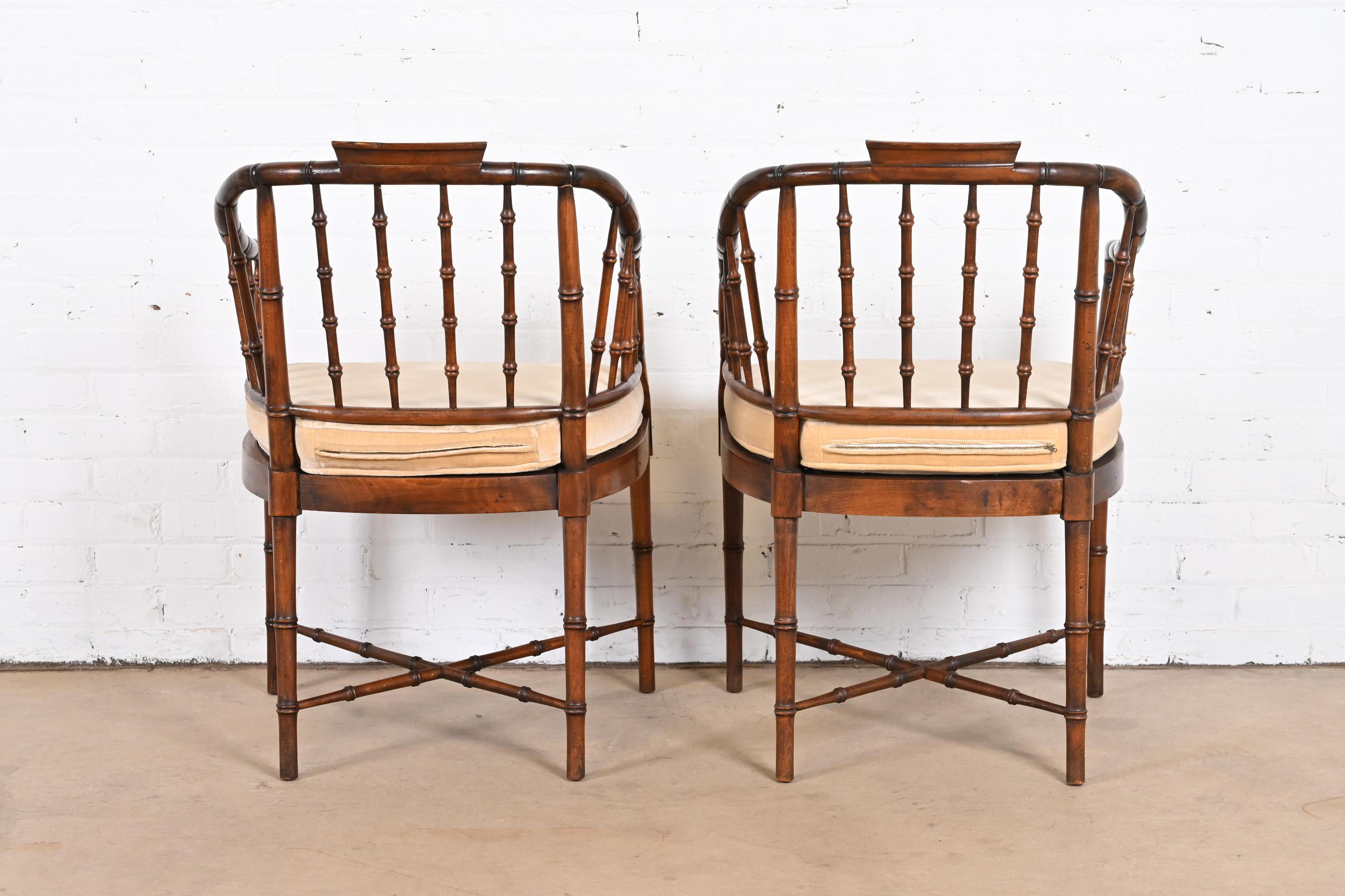 Baker Furniture Style Regency Faux Bamboo Armchairs, Pair 3