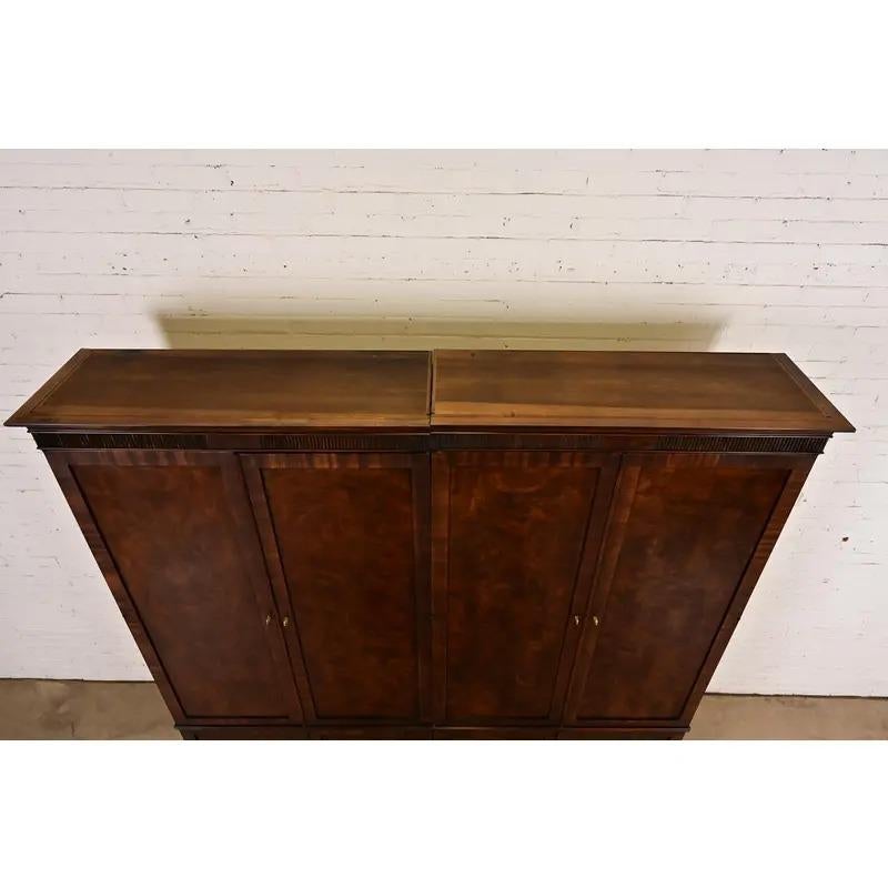 Baker Furniture Style Regency Mahogany Double Armoire Dresser or Linen Press For Sale 3