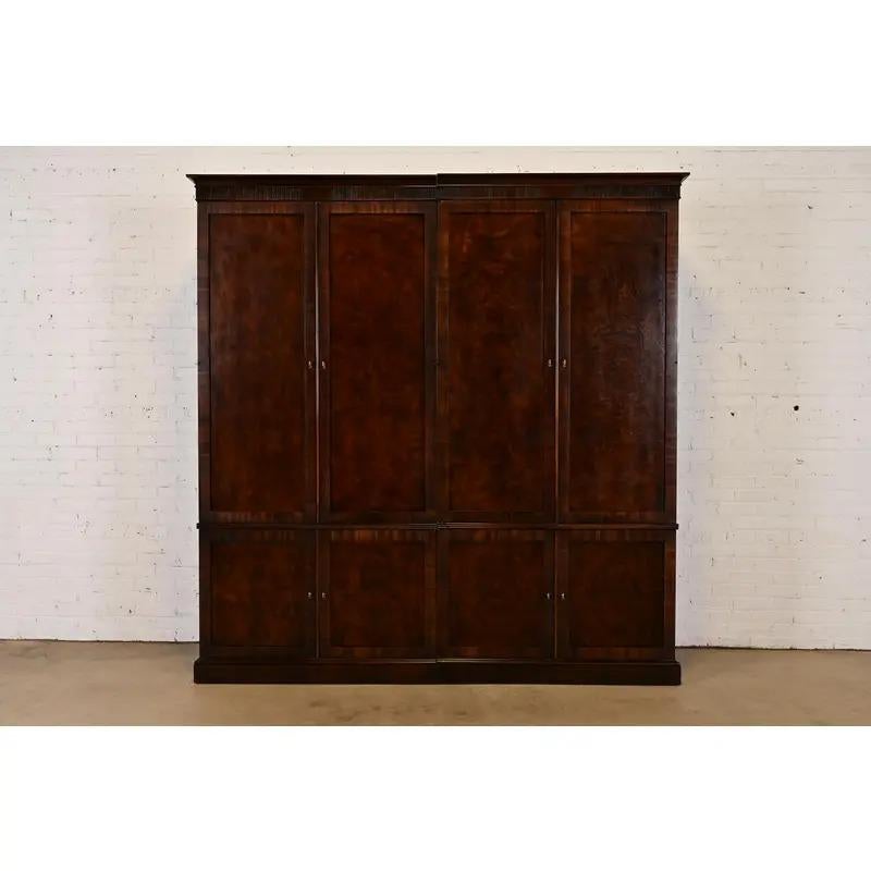 Georgian Baker Furniture Style Regency Mahogany Double Armoire Dresser or Linen Press For Sale