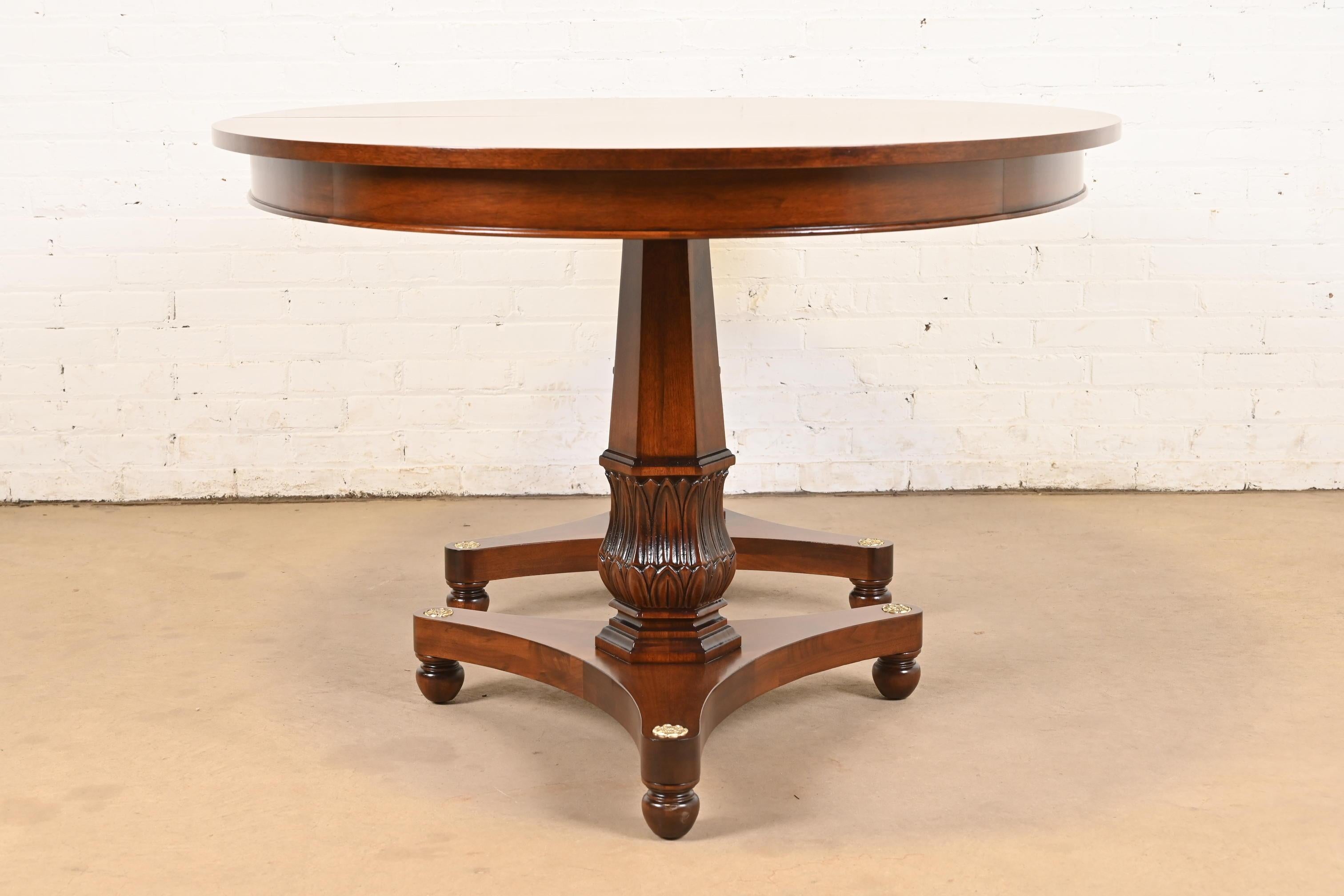Baker Furniture Style Regency Walnut Double Pedestal Dining Table, Refinished For Sale 6
