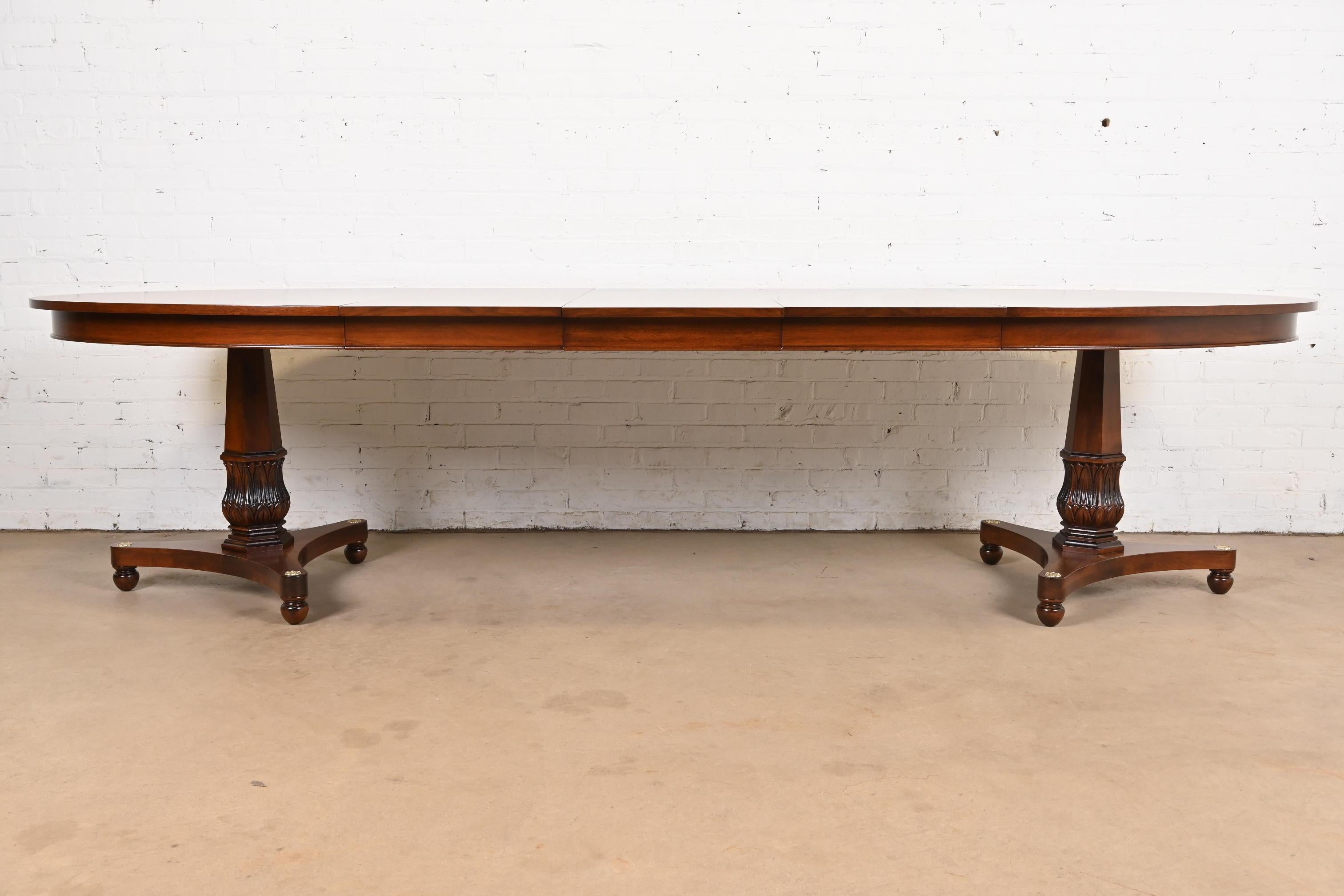 American Baker Furniture Style Regency Walnut Double Pedestal Dining Table, Refinished For Sale