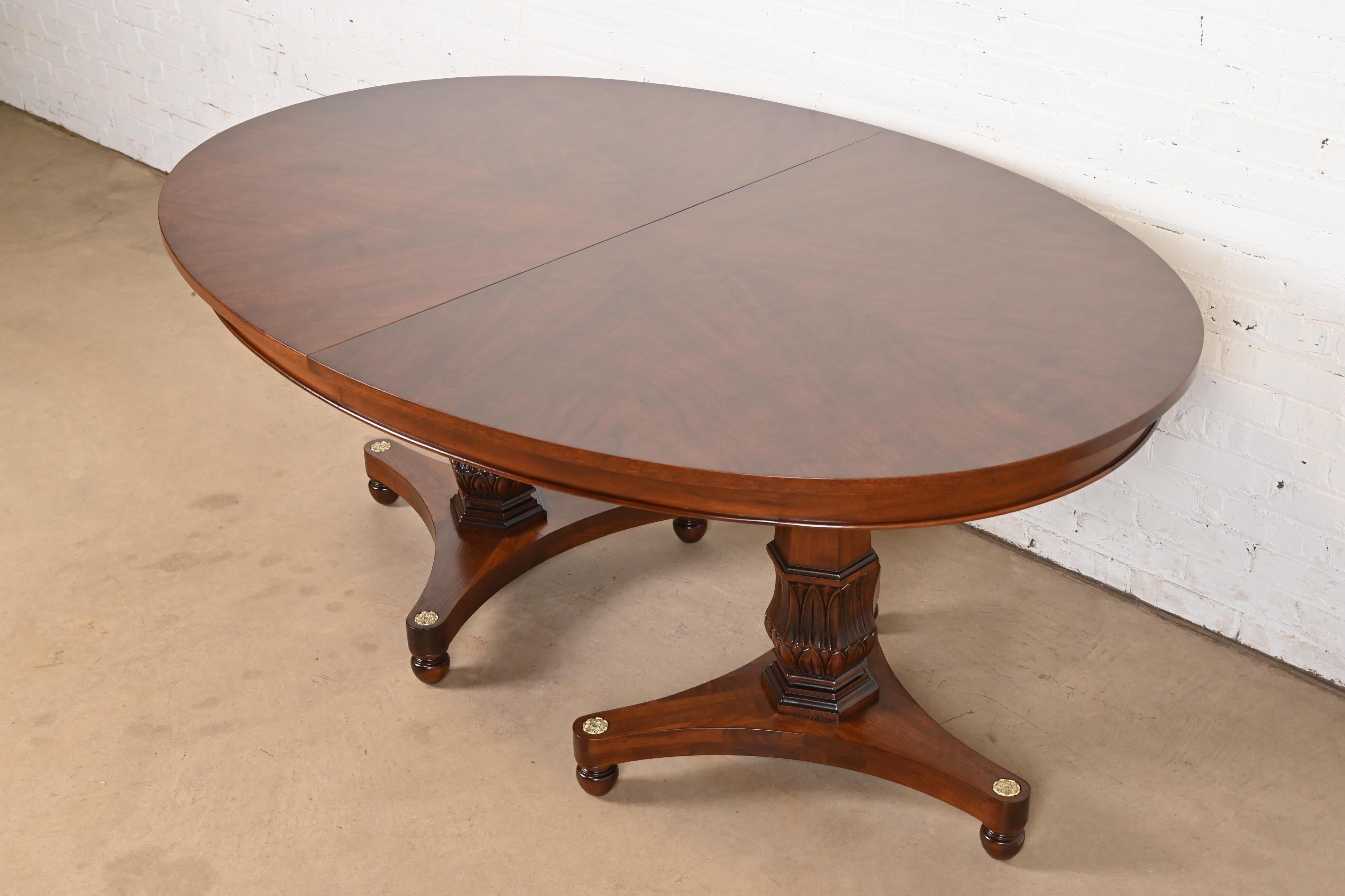 Baker Furniture Style Regency Walnut Double Pedestal Dining Table, Refinished For Sale 3