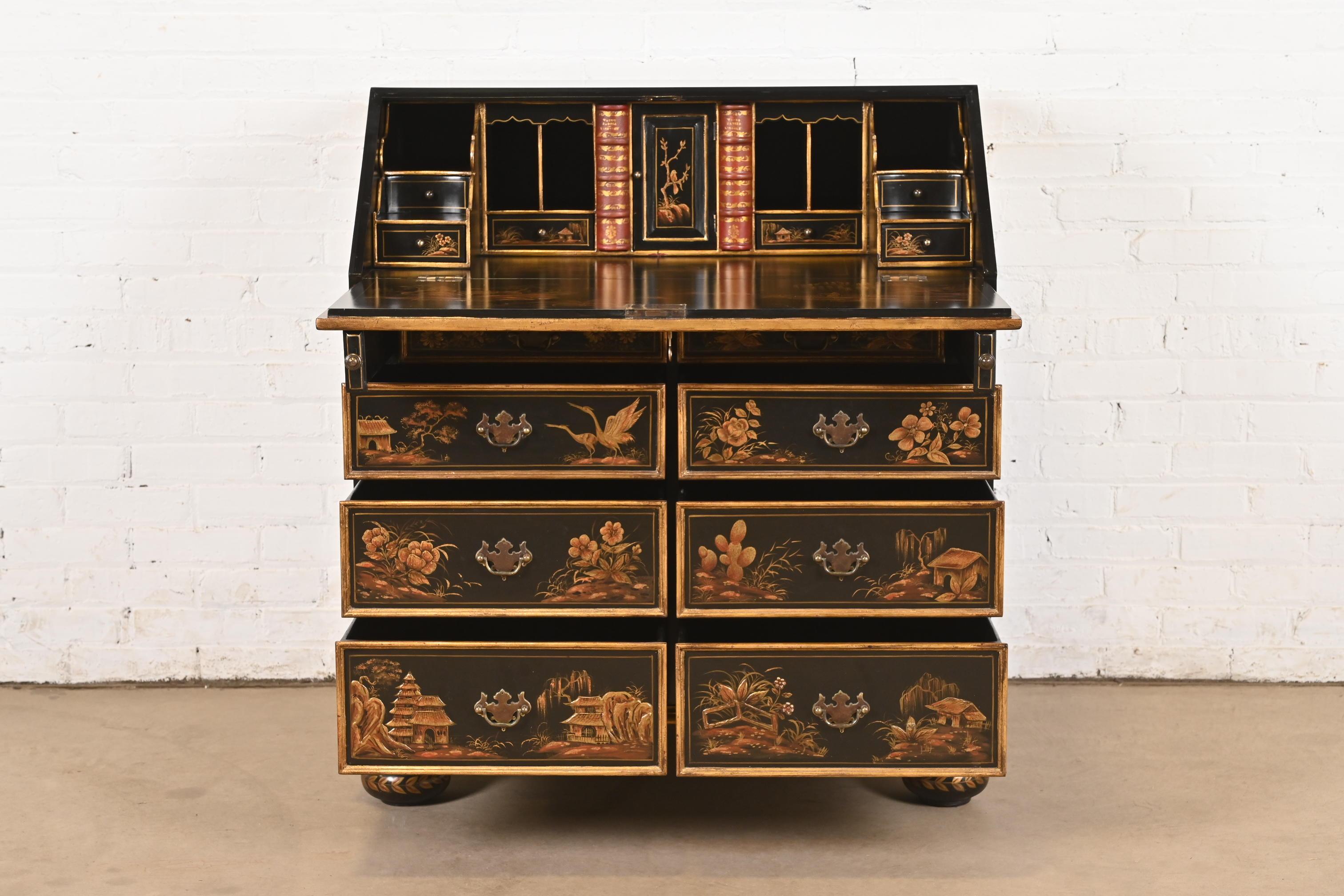 Fine XX secolo Scrivania Baker Furniture in stile William & Mary Chinoiserie laccata di nero