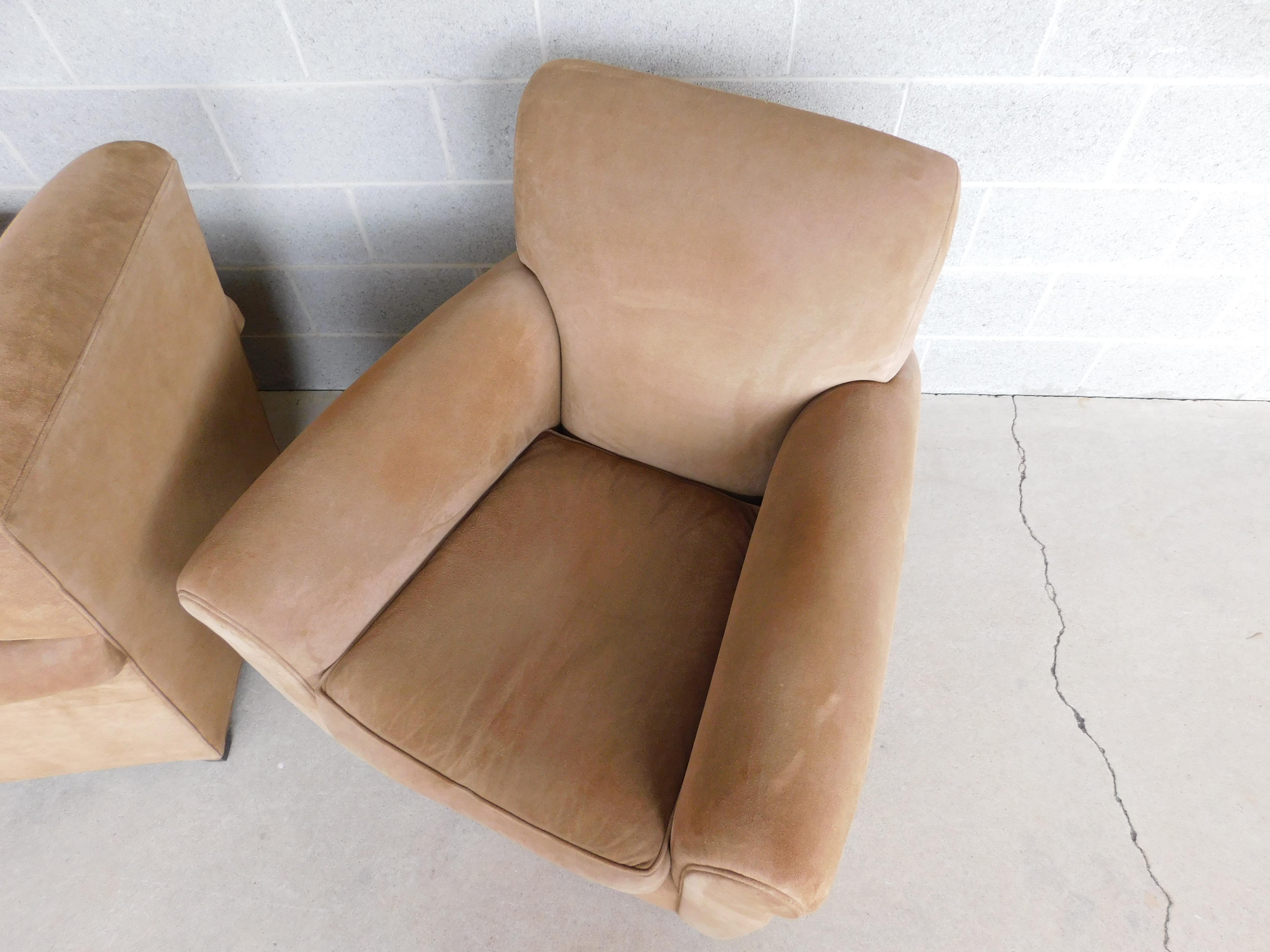 Baker Furniture Suede Club Chars by Coach Co. - a Pair For Sale 7