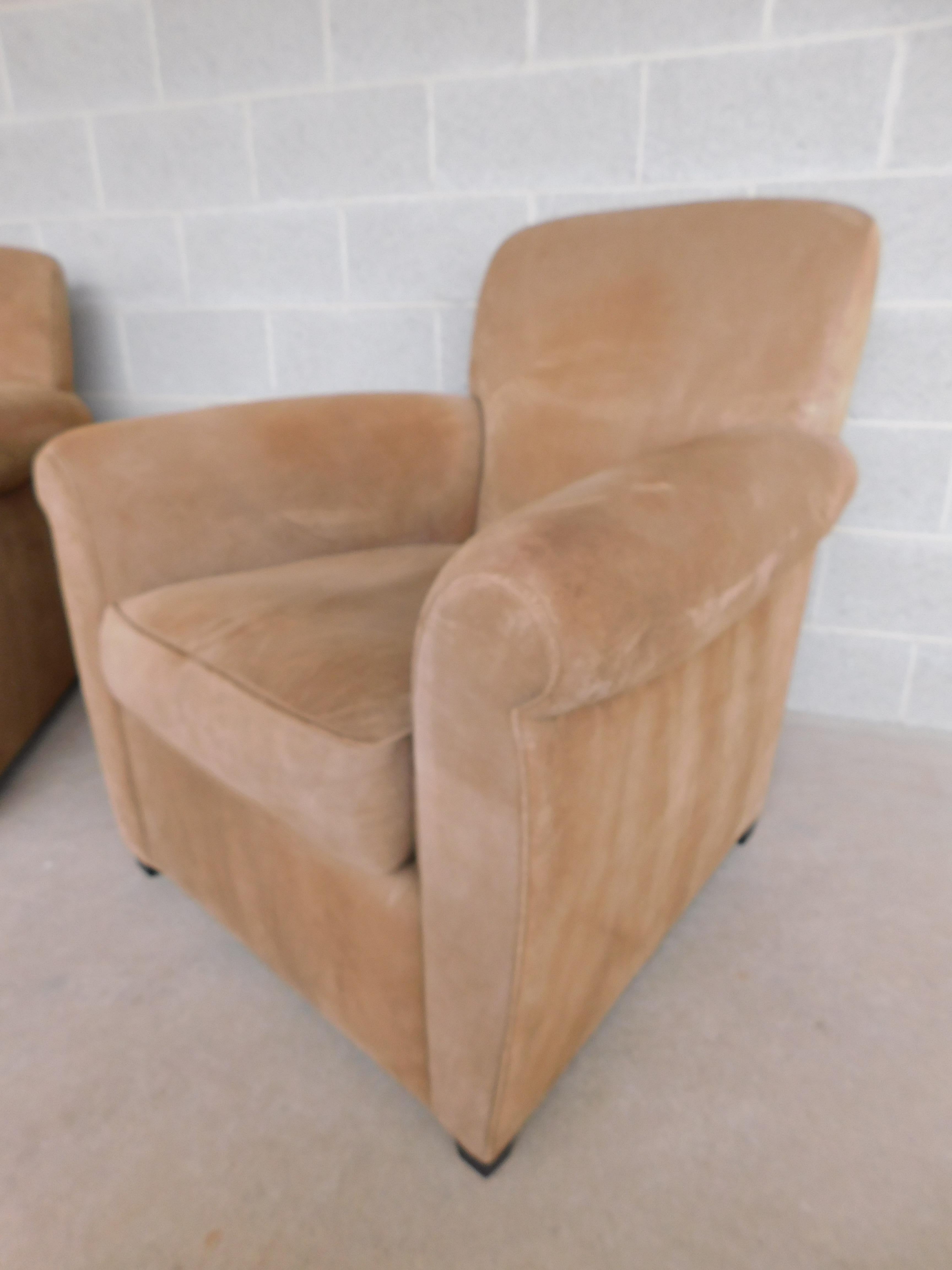 Baker Furniture Suede Club Chars by Coach Co. - a Pair In Good Condition For Sale In Parkesburg, PA