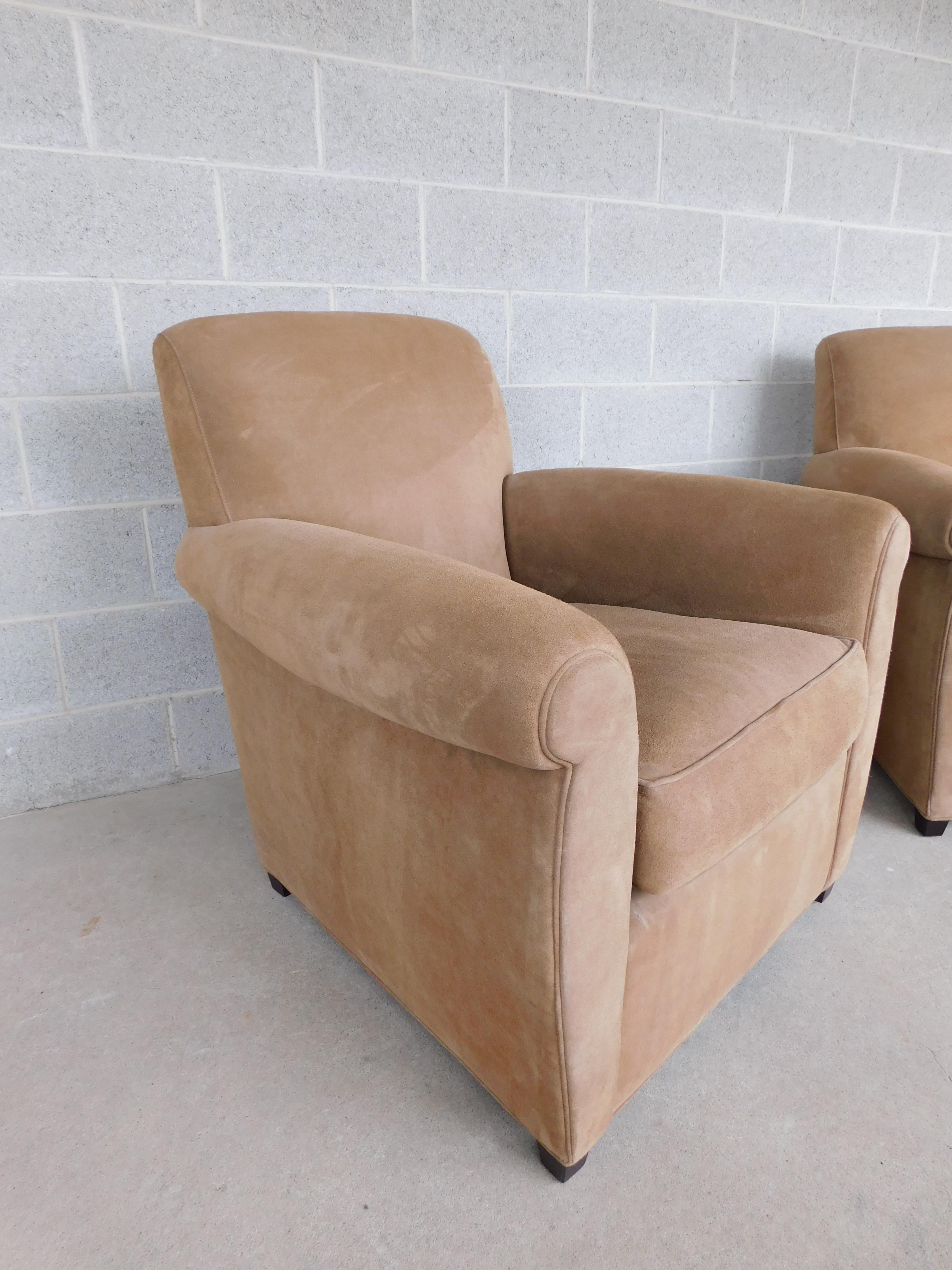 20th Century Baker Furniture Suede Club Chars by Coach Co. - a Pair For Sale