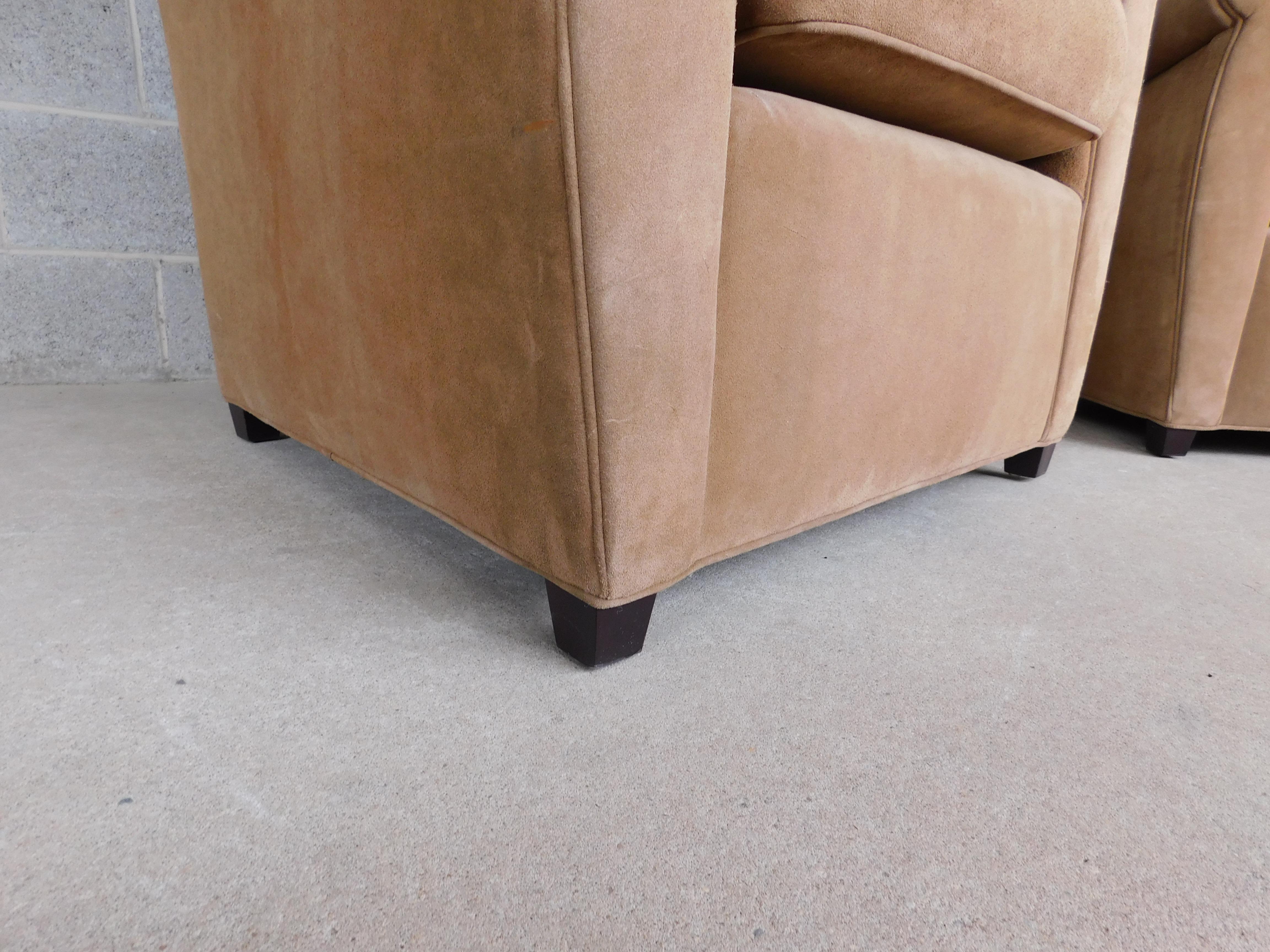Baker Furniture Suede Club Chars by Coach Co. - a Pair For Sale 1