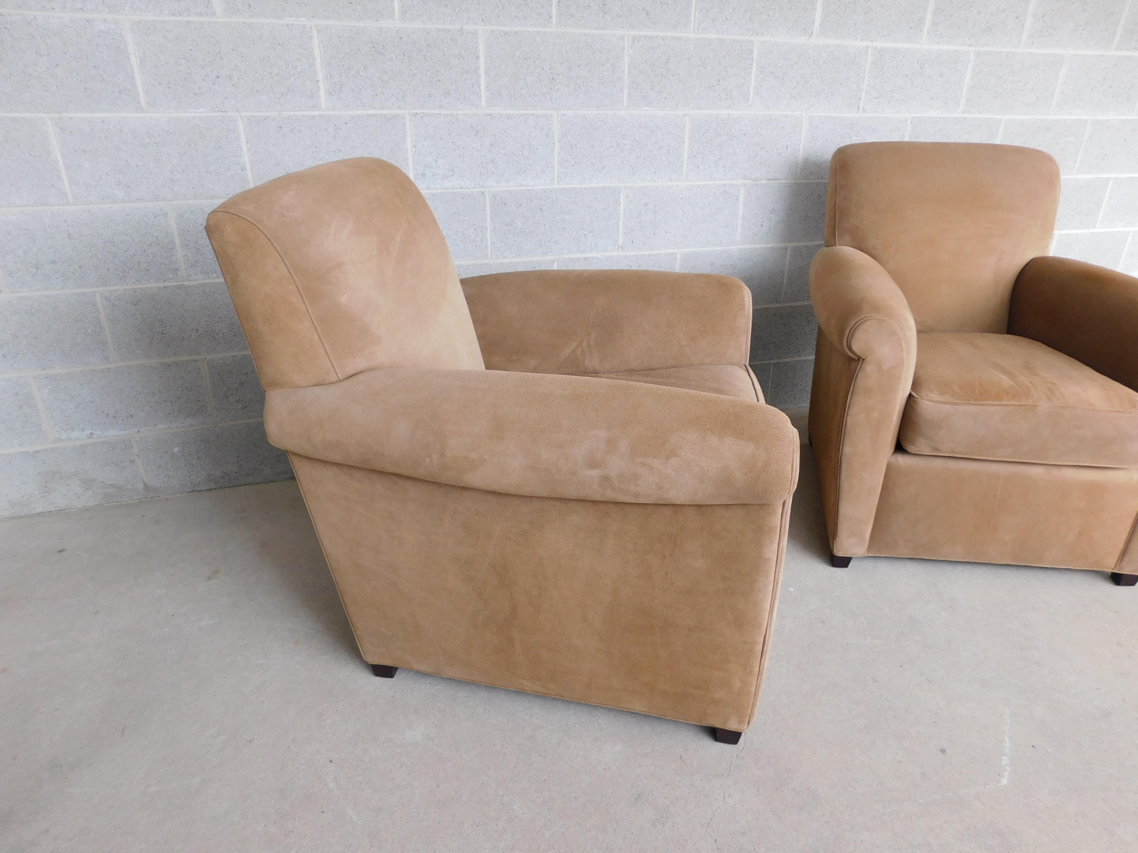 Baker Furniture Suede Club Chars by Coach Co. - a Pair For Sale 2